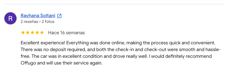 Google review by Rayhana Soltani about offUgo, rated 5 out of 5.